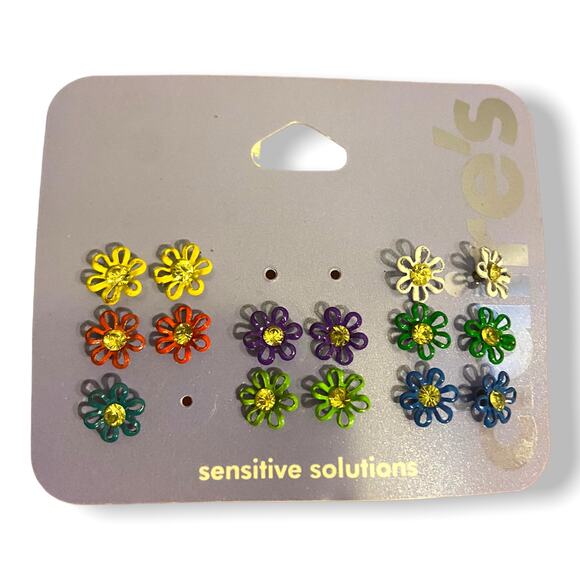 Claire's Sensitive Solutions Flower Rhinestone Earrings 7 Pair - Picture 1 of 3